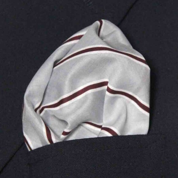 Lindenmann Germany Pocket Square Cotton Gray Red White Men's Extra Large - Picture 1 of 2